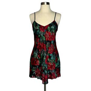 VTG Victorias Secret Gold Label Red Black Floral Whimsigoth Backless Slip Dress